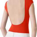 SUUKSESS Women Backless Y2k Short Sleeve Bodysuit Double Lined Open Back Sexy Basic Top, L