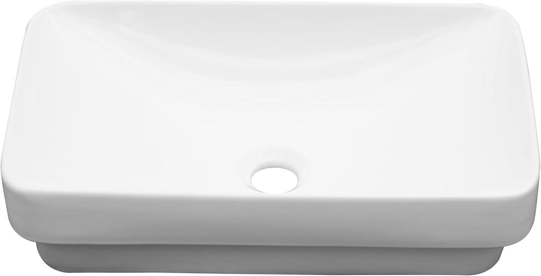 Lordear Vessel Sink Bathroom Semi Recessed Sink 19 x 12 Inch Rectangular White Ceramic Vessel Sink Modern Vanity Sink Bath Wash Sinks Bowl Above Counter Basin