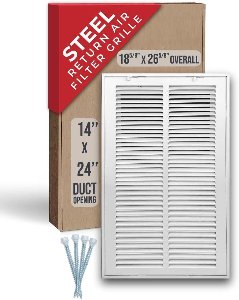 Fits 14x24 Duct Opening | Steel Return Air Filter Grille by Handua [Removable Door] for 1-inch Filters | Vent Cover Grill | White | HVAC Cold Air Intake Grille | Out Dim: 16 5/8"W X 26 5/8"H
