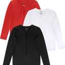 Brix Girls' Long Sleeve Tee - Shirts Fashion Girls 3 Pk Tagless with Bow. red, black and white