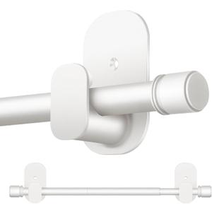 Curtain Rods No Drilling 16 to 30 Inch, HOTOZON 5/8 Inches No Drill Curtain Rods for Windows 8 to 26 Inches(0.7-2.1 ft), Renter Friendly Adjustable Small Drapery Rod for Lightweight Curtains, White