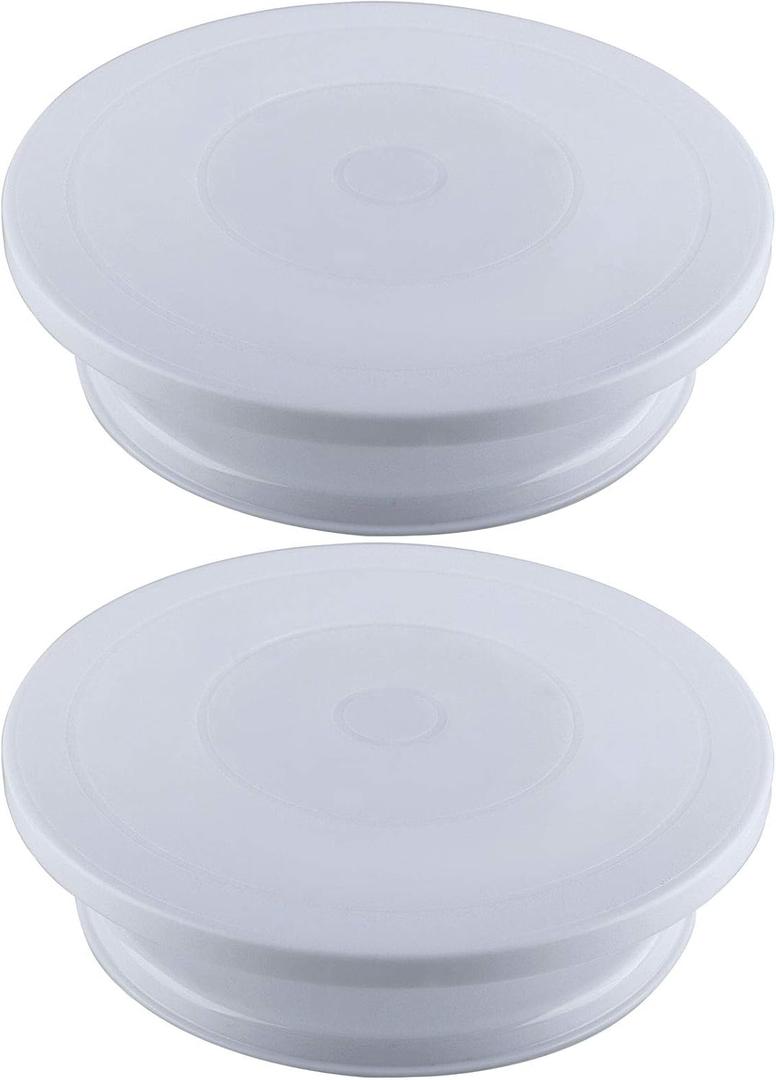 KEILEOHO 2 Pack 11 Inch Premium Cake Turntables, Smoothly Turns for Cake Decorating, Lightweight & Durable Stand for Decoration, Sculpting, Model Building, Painting