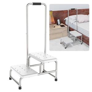 2-Step Stool with Handle for Elderly, YuanDe Heavy Duty Bed Steps for High Beds with Adjustable Handrail & Non-Skid Platform, Foot Step Stool for Adults, Ideal for Bedside, Bathroom, Kitchen, and RV