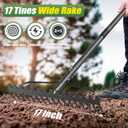 Garden Rake, 6FT Bow Rake Heavy Duty Leveling Rake with Adjustable Handle, 17 Tines Wide Head Metal Thatch Rake for Gardening Leaves Lawn Yard Mulch Rake