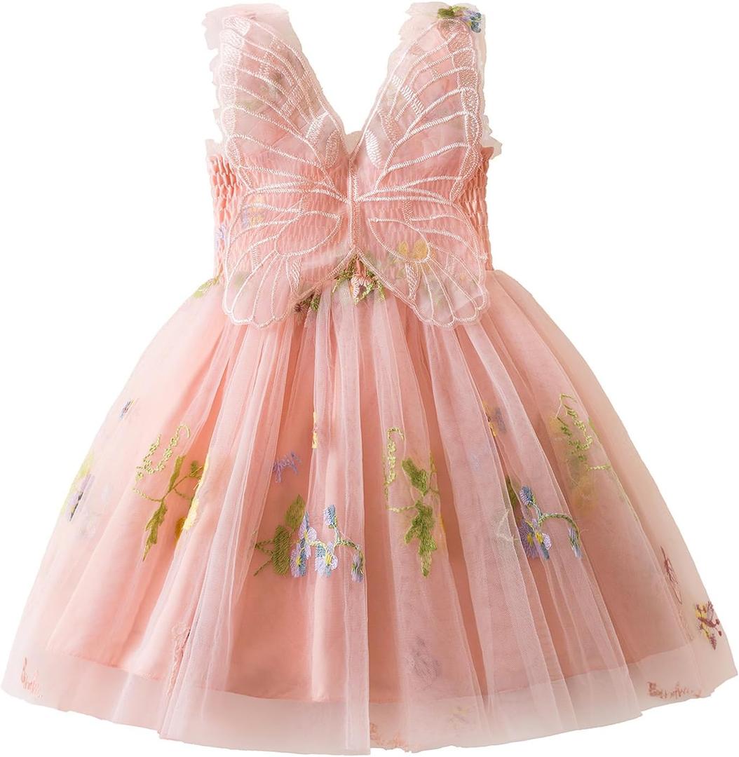 Nileafes Toddler Girl Fairy Butterfly Tulle Dress Sequins Birthday Princess Casual Holiday Dresses (1-2T, 150-pink)