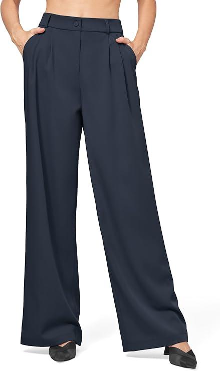 Willit Women's Work Pants Wide Leg Dress Pants High Waisted Casual Slacks Business Office Pants with Pockets 30" Gray S