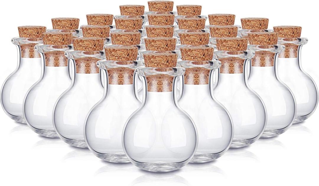 Gejoy 30 Pieces 0.9 x 0.6 Inches Mini Glass Bottles Clear Drifting Small Wishing Bottles with Cork Stoppers for Wedding Birthday Party DIY Crafts Supplies