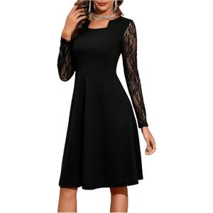 SweatyRocks Women's Lace Long Sleeve Dress A Line Knee Length Elegant Flared Dresses