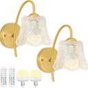 Wireless Wall Sconce with Flower lampshade, Battery Operated Wall Lights,Wall lamp with 15 Colors for Bedroom Living Room Home Decor (Clear Flower, 2 Light Battery Operated)