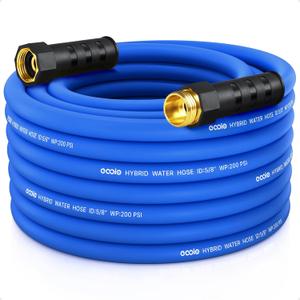 Heavy Duty Garden Hose 50 ft, Non-Expanding Flexible Water Hose, Kink Resistant Lightweight Hybrid Hose, Leakproof Hose Male to Female Fittings (Blue)