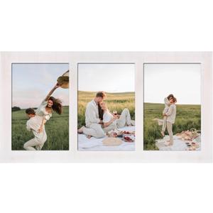 4x6 Collage Picture Frames, 3 Picture Frame 4x6, Rustic White Wood Frame with Tempered Glass, 3 Opening 4 by 6 Photo Frame Wall Decor or Tabletop, 1 Pack