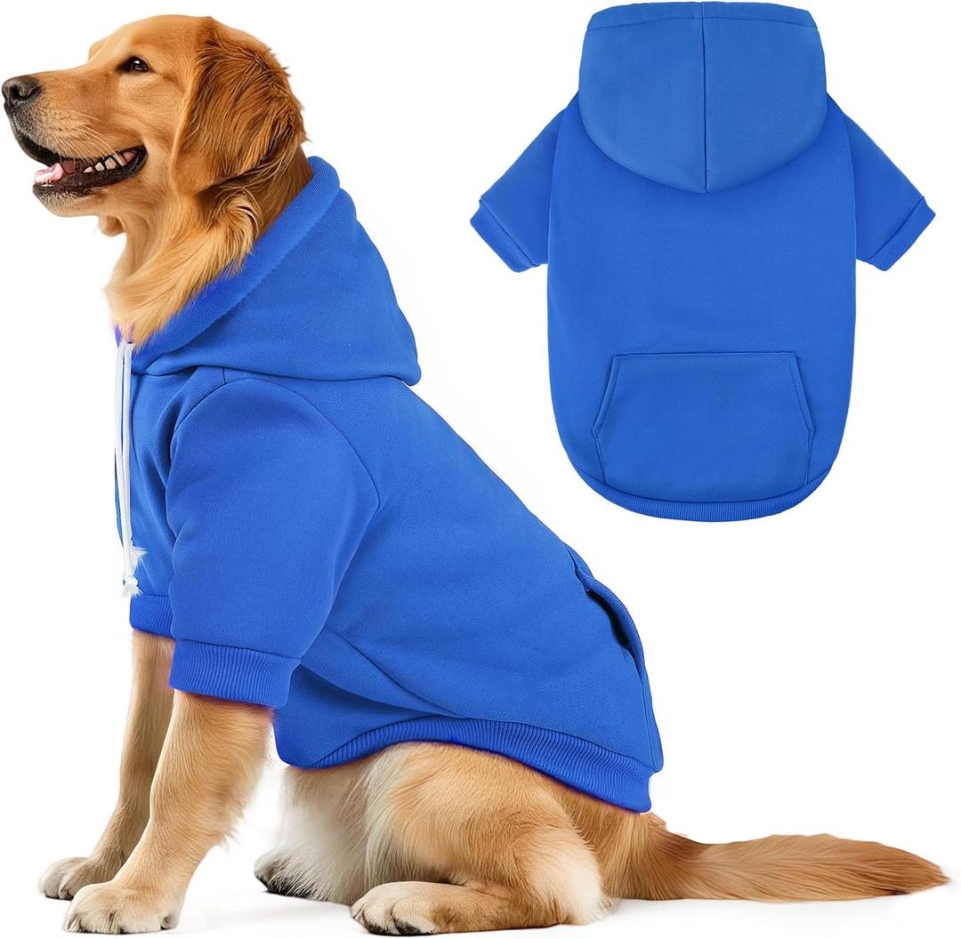 BAOBICUTE Dog Basic Hoodie Soft Dog Clothes Cold Weather Sweaters for Medium Large Dogs Cozy Fabric Warm Sweatshirt with Leash Hole (Blue, XL (Back: 24.8",Chest: 33.86", Neck: 25.2")) (X-Large (35-55 lbs))