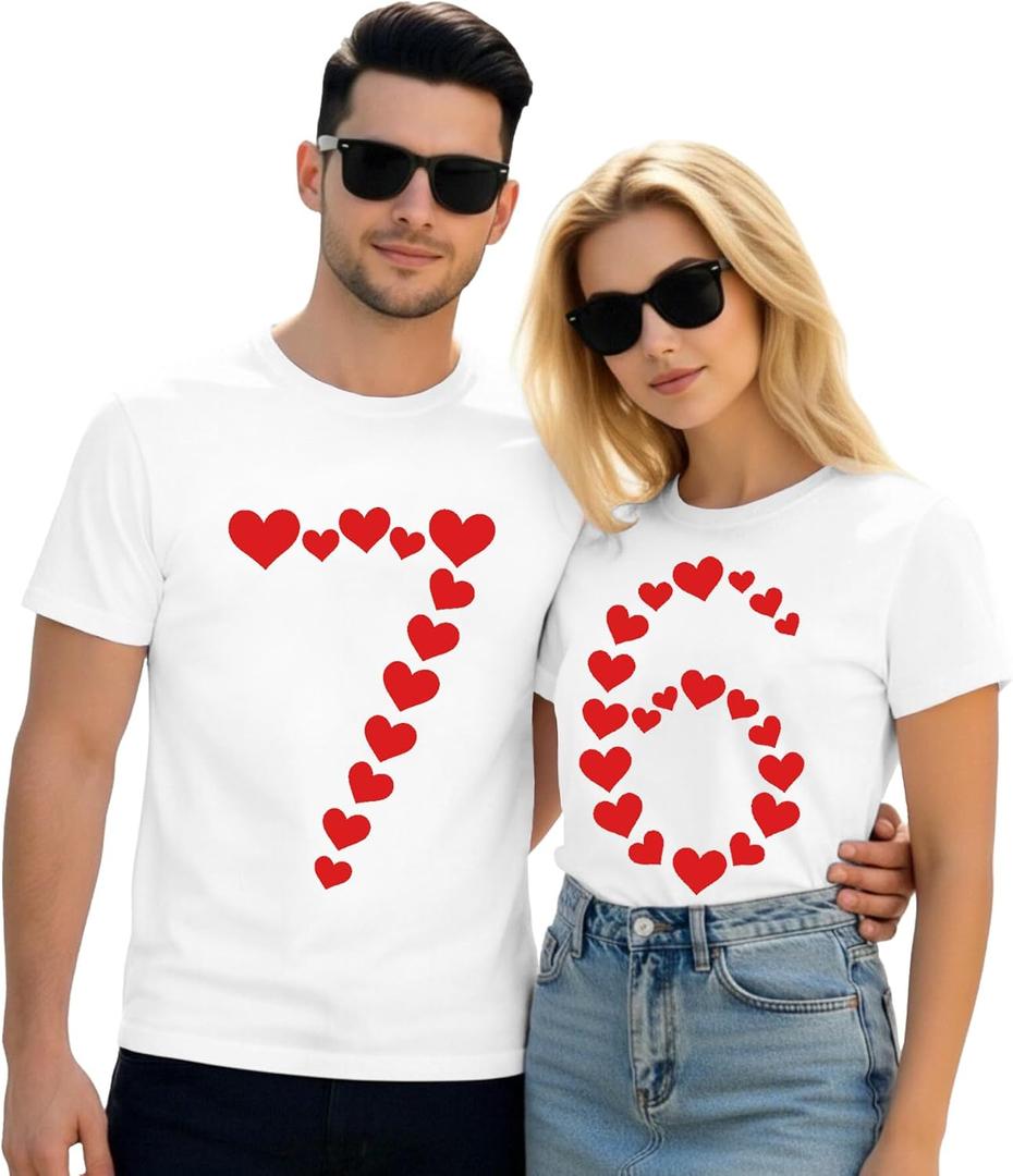 Valentines Shirts for Couples Matching 67 Hearts T-Shirt Six Seven Tee Tops (White, XS)