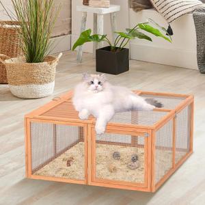 Portable Chicken Coop Run, Folding Rabbit Hutch, Logs | Wooden Rabbit Cage with Top & Side Opening Doors for Guinea Pigs, Bunny, Rabbit, Hedgehog, Small Animal Outdoor