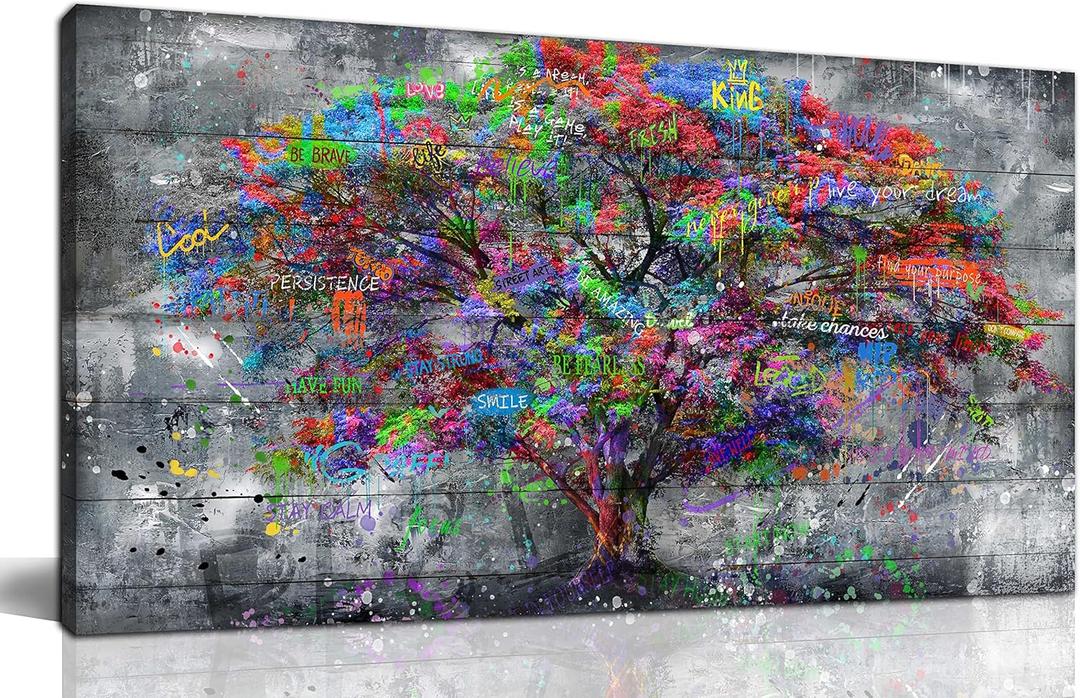 ZHAOSHOP Tree Wall Art Decor - Graffiti Pictures for Living Room - Large Canvas Wall Decor for Bedroom Ready to Hang Size 40"x 20" (40L" x 20W", Gray)