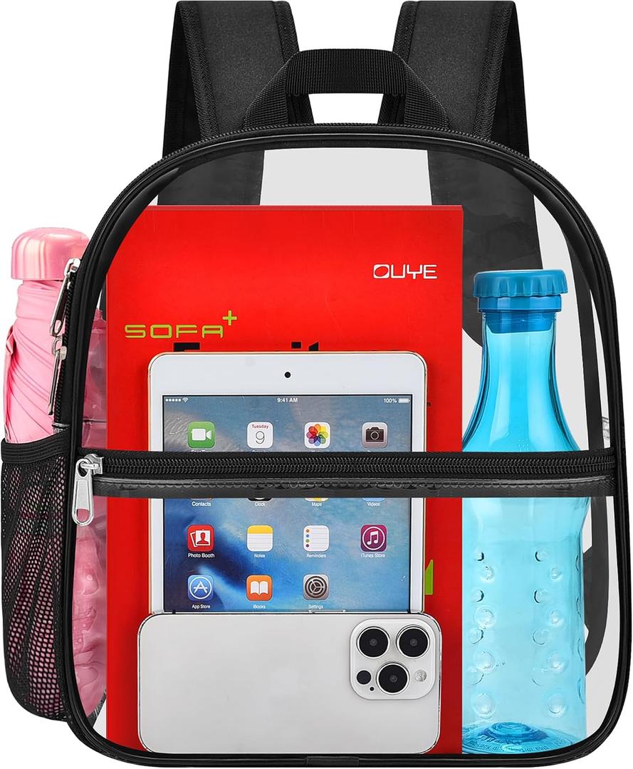 Oraben Clear Backpack Stadium Approved, Clear Bag 12 x 6 x 11 in, Small Transparent Backpack for Concerts, Sports Events, Festivals, Waterproof, Adjustable Straps, Women Men