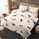 Comforter Set with Pillowcase Twin Size, Cute Happy Dachshund Dog Puppy, Bedding Decor Cartoon Animal Pug Geometric Brown for Kids and Adults, Soft Cozy Bedroom Bed Set