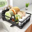 Dish Drying Rack - Rust Resistant Dish Drainer for Kitchen Counter with Drainboard & Rotating Spout, Large-Capacity Dish Rack with Removable Utensil Holder, Space-saving kitchen organizer, Black