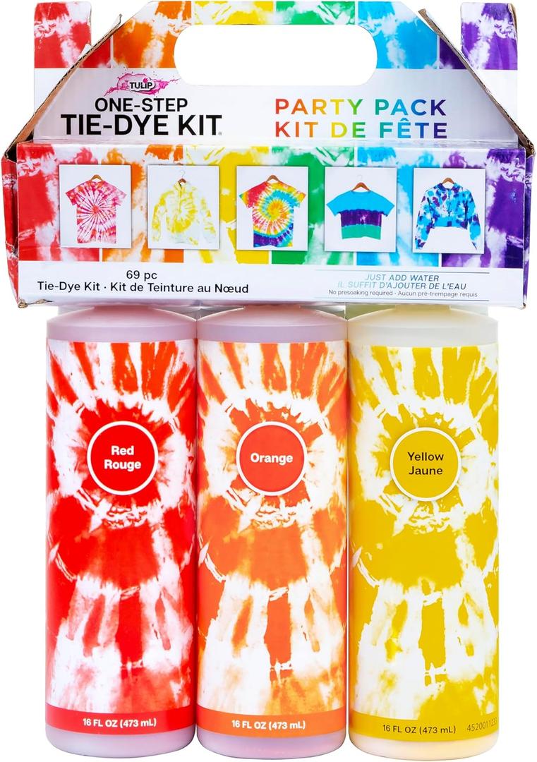 Tulip One-Step Tie-Dye Kit Extra Large Block Party 16 oz Easy Squeeze Bottles, All-in-1 Kit for Group Activity Tie-Dye, 6, Vibrant Colors