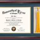 GraduationMall 11x17 Cherry Wood Diploma Frame with Tassel Holder for 8.5x11 Certificate Document,Real Glass,Navy Blue over Gold Mat