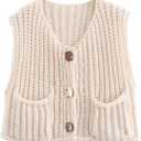 VNIRA Womens Fashion Casual Chunky Sweater Vest Sleeveless Button Down Knit Crop Top Open Front Cardigan with Pockets Beige M