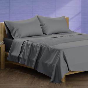 XOOX Linen 100% Egyptian Cotton King Size Sheets Set - Luxury 1500 Thread Count Egyptian Cotton Sheets King Size, 17" Deep Pocket, Soft, Cooling Sateen Weave Hotel Quality Bedding Set - Dark Grey