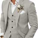 Men's 3 Piece Linen Suits Casual Lightweight Blazer Jackets Vest Pants Set for Wedding Business Prom Suit, M