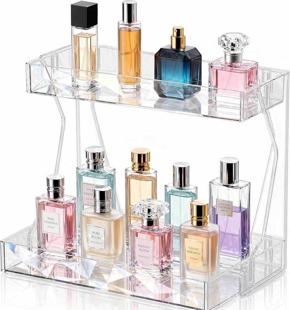 Perfume Organizer for Vanity, Premium Clear Acrylic Makeup Organizer Countertop with Non-Slip Trays, Easy 30-Second Assembly, Holds 1216 Bottles for Bathroom & Dresser (Crystal Clear)