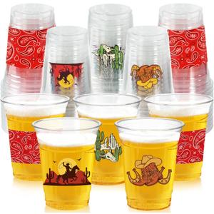 50Pcs Western Cowboy Plastic Cups,12 OZ Disposable Cowboy Themed Drinking Cups for Western Themed Parties, Tailgate Events,Christmas Wedding Birthday Rodeo Party Supplies Decorations Favors