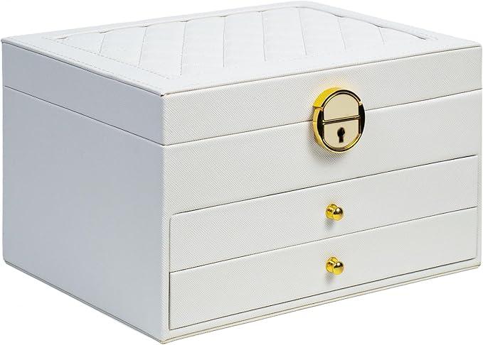 coobest 3 Layer Jewelry Box, Lockable Jewelry Holder Organizer with Jewelry Drawer, Large Jewelry Boxes & Organizer with Velvet Earring Storage, Unique Gifts for Women Mom