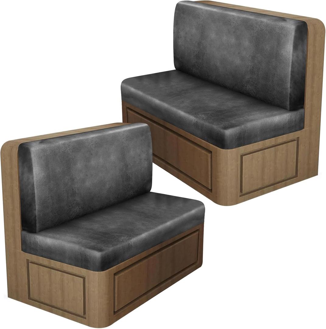Leather Look RV Dinette Cushion Covers, Stretch Camper Cushion Slipcovers for Travel Trailer Couch RV Booth Seat, Replacement Camper Sofa Chair Protector (2 Backrest Cover & 2 Bench Cover,Light Grey)