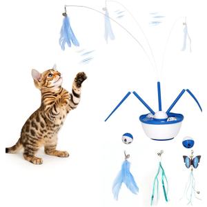 Pawingcat Automatic Cat Wand Toy Interactive Cat Toy Catnip Balls 7in1 Detachable Cat Toys for Bored Indoor Adult Cats Rechargeable Cat Interactive Toys