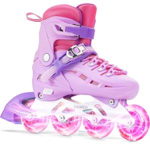 SWAY Inline Skates 4 Size Adjustable for Girls and Boys, All Wheels Light Up, Outdoor Inline Skates for Kids and Youths Age 4-16, Lightweight & Comfortable for Beginner (Purple)