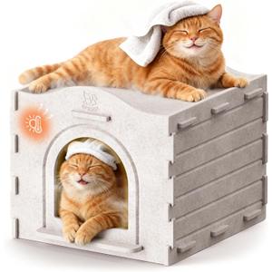 Apasiri Indoor Cat Houses for Indoor Cats, Warm Insulated Covered Cat Cave for IndoorCats House, Strong Scratch-Resistant Capacity, Sturdy Fiber, Compatible with Heating Pads, Cat (15"x15"x13")