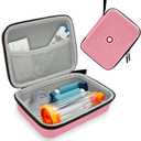 Klawdsky Hard Inhaler Spacer Case for Kids and Adults, Asthma Inhaler Case with Mesh Pocket for Medicine and Other Accessories, Pink (Bag Only)