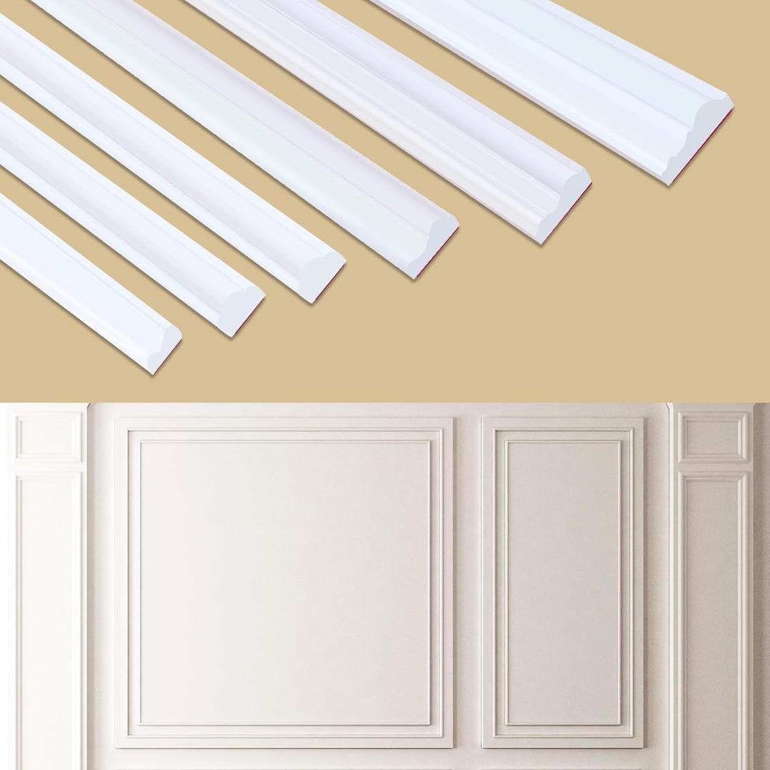Soengsau Peel and Stick Accent Wall Molding, 393.7"L x 1.6"W Lightweight Self-Adhesive Chair Rail Trim for Interior Decoration