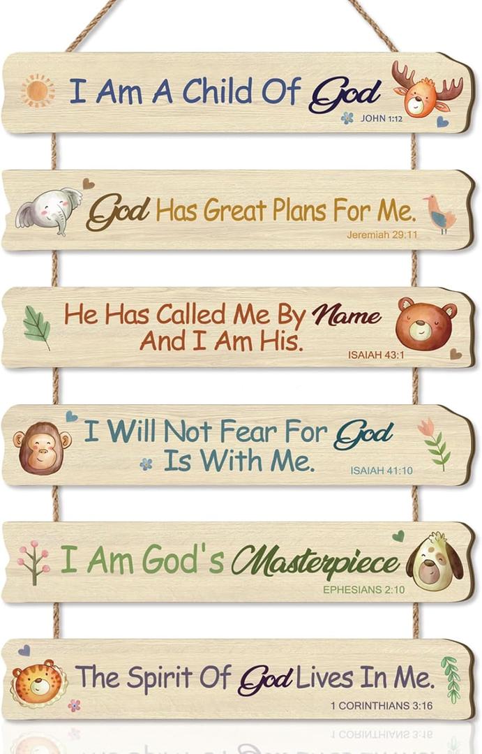 I am A Child of God Wood Sign,Woodland Animals Hanging Wooden Sign,Bible Verses Door Hanging,Christian Religious Wall Plaque,Inspirational Quotes Door Sign for Christian Nursery Home Room