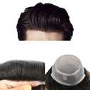 Toupee for Men Hair System Replacement Mens Toupee Hairpiece Fine Mono Human Hair Piece Unit for Men Poly Skin Around Monofilament Mens Wigs (6''x9'', #1B Off Black-120% Med-light to Medium Density)