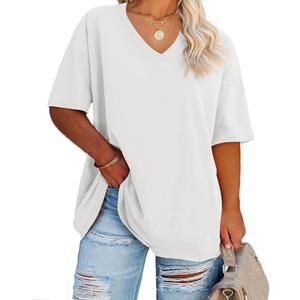 Women's Plus Size V Neck T Shirts Summer Half Sleeve Tees Casual Loose Fit Cotton Tunic Tops (3X-Large Plus)