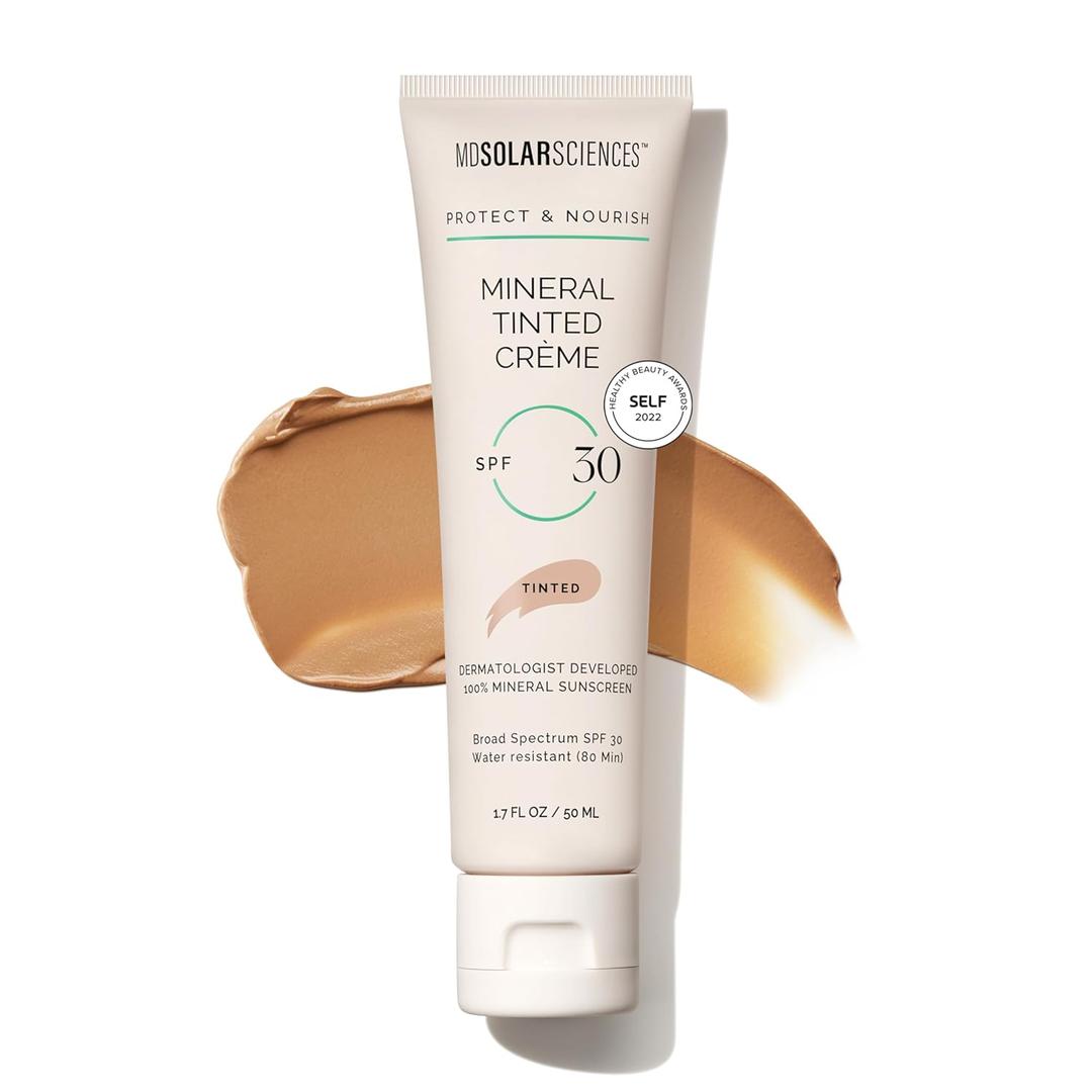 MDSolarSciences Mineral Tinted Crme Sunscreen SPF 30 | Water-Resistant, Broad Spectrum UV Protection | Blendable Micronized Zinc Oxide Cream | Natural Matte Finish for All Skin Types (1.7 Fl Oz)