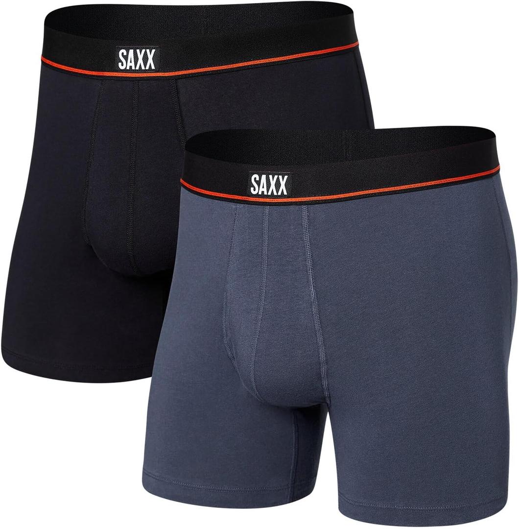 SAXX Underwear Co. Men's Non-Stop Stretch Cotton Boxer Brief Fly 2-Pack (Medium, Deep Navy/Black)