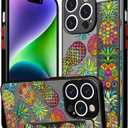Compatible for iPhone 14 Pro Max Case Cute with Strap Stand Finger Kickstand, Designer Cool Silicone Cases Funda Cover - Green Pineapples Fruit