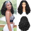 Quantum Love Yaki Curly Headband Wigs for Black Women - Kinky Straight Black Headband Curly Ends Synthetic Wear and Go Glueless Half Wig with Headbands Attached (16 Inch)