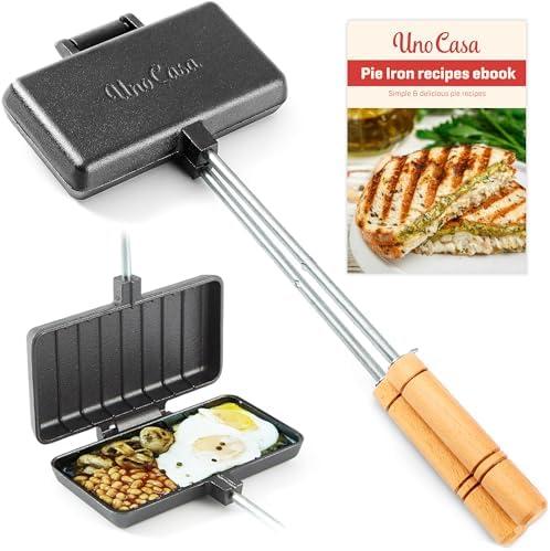 Uno Casa - XL Pie Irons Cast Iron Sandwich Maker - Mountain Japanese Sandwich Maker - Durable Campfire Cooking Equipment for Toasted Pies, and More