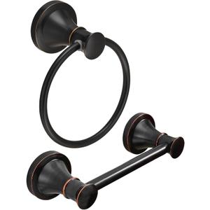 RUMOSE Toilet Paper Holder and Hand Towel Ring Oil Rubbed Bronze Wall Mount Bathroom Hardware Accessories 2 PCS Set Flexible Pivoting Toilet Tissue Roll Holder and Towel Hanger, Stainless Steel