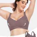 Scalloped Lift Bras for Women No Underwire Buttery Soft Push Up Wireless Bras V Neck Seamless Bralettes (Gray, S)