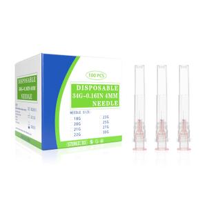 34 Gauge 5/32 Inch Needles with Caps, Individually Wrapped, Disposable Dispensing Lab Supplies, Box of 100