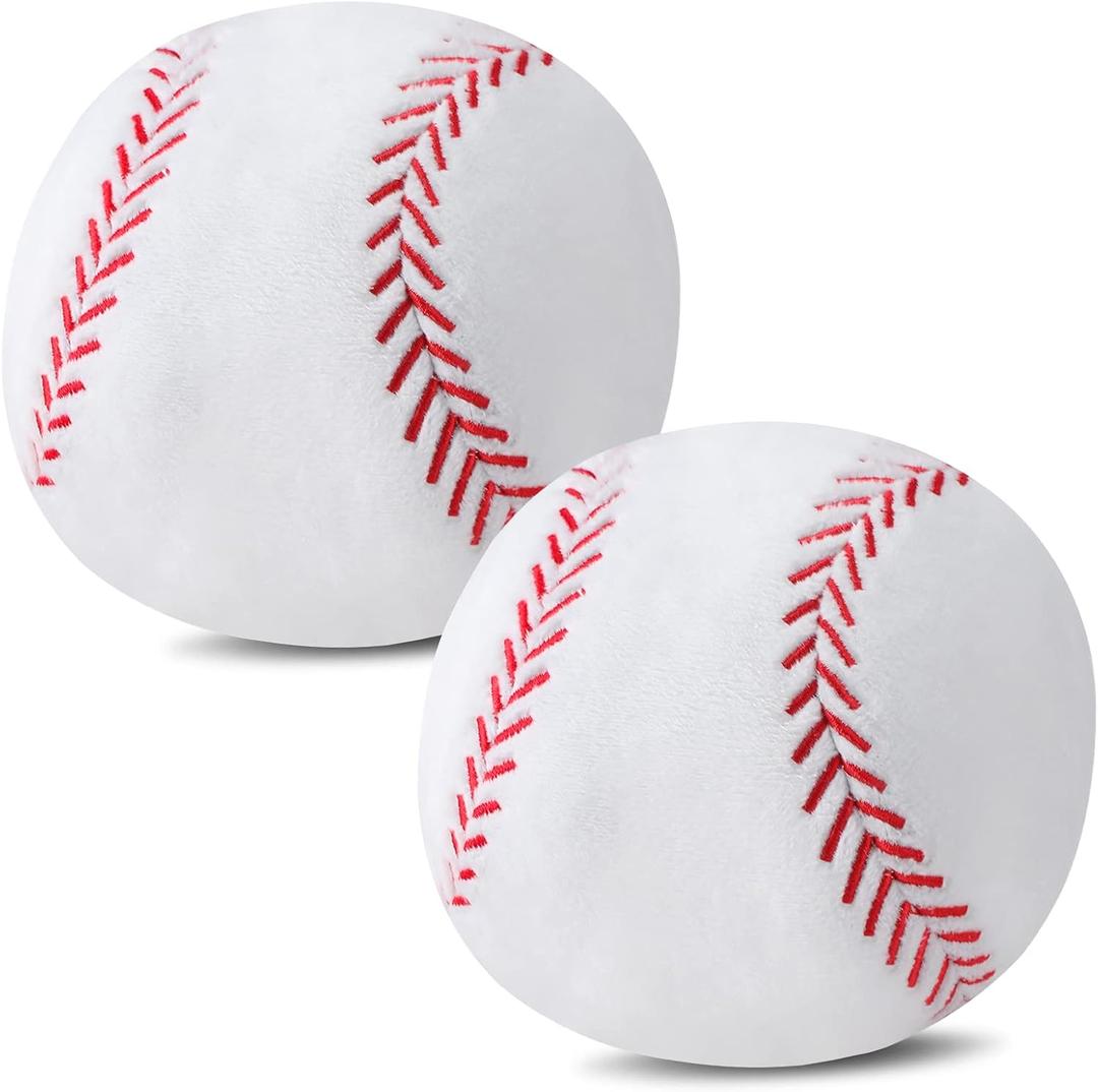 HyDren 2 Pcs Plush Baseball Pillows Fluffy Soft Stuffed Sports Throw Pillows Cute Baseball Shaped Cushions for Bedroom Nursery Room Decoration (4.7 Inch)