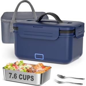 Vingud Cordless Electric Lunch Box for Adults, 1.8L Rechargeable Heated Lunch Box Food Warmer, Portable Self Heating for Men/Women/Office/Car, Lonchera Elctrica Porttil Battery Powered Mother's Gift (Blue+Black)