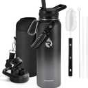Insulated Water Bottle 40 oz, Triple Wall Vacuum Stainless Steel (Cold for 48 Hrs), Leak Proof & Non-BPA, Modern Water Flask Jug with Paracord Handle & Straw Spout Lids, Dark Grey